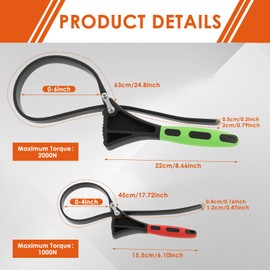 4 Pack Rubber Strap Wrench Set, Adjustable Oil Filter Wrench Max Diameter 4'' and 6", Non-Slip Heavy Duty Belt Wrenches for Plumbing, Jar Opener, Water Filter, Shower Head, Drain Sewer Cap, Sink Fauce