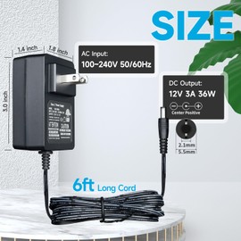 ANLINK 12V 3A AC to DC Switching Power Supply Adapter & 8-Way DC Power Splitter Cable for CCTV Security Camera DVR NVR LED Strip Light and More (ETL, 6ft)