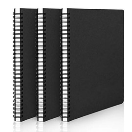 EUSOAR Spiral Lined Notebook, A5 3packs 5.5x8.3" 120 Pages Hardcover Lined Travel Writing Journal, Notepad Sketchbook, Students College Office Business Subject Diary Ruled Spiral Book Journal-Black