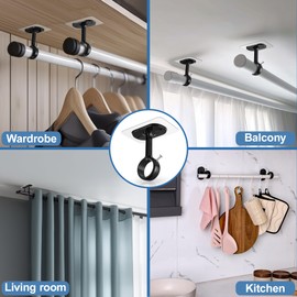 Amuille No Drill Double Curtain Rod Brackets, Adhesive Ceiling Curtain Rod Holders 4 Pack, Double Window Curtain Rod Holder Support 0.8 to 1.25 Inches Rod for Apartment, Kitchen, Balcony