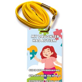 My Daughter has Autism/is Autistic Disability ID Card & Yellow Lanyard