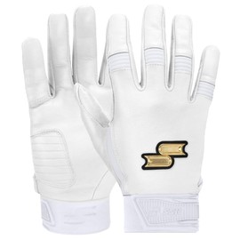SSK Showcase Adult Baseball Batting Gloves - Durable Full Cabretta Leather Glove - 8 Colors (White, Large)