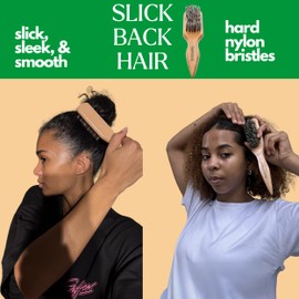GranNaturals Hard Bristle Brush for Slick Back Hair & Teasing - Stiff Reinforced Nylon Hairbrush for Smoothing Thick Curly Hair into Sleek Ponytail Bun - Wide Rat Tail for Sectioning & Parting