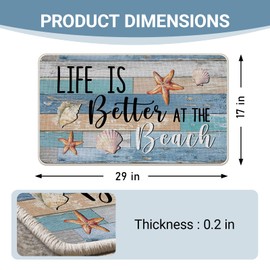 Livcoz Life is Better at The Beach Welcome Front Door Mat, Coastal Nautical Starfish Decorative Doormat Non-Slip Floor Entryway Rug, Farmhouse Low Profile Indoor Outdoor Home Kitchen Decor 17'' x 29''
