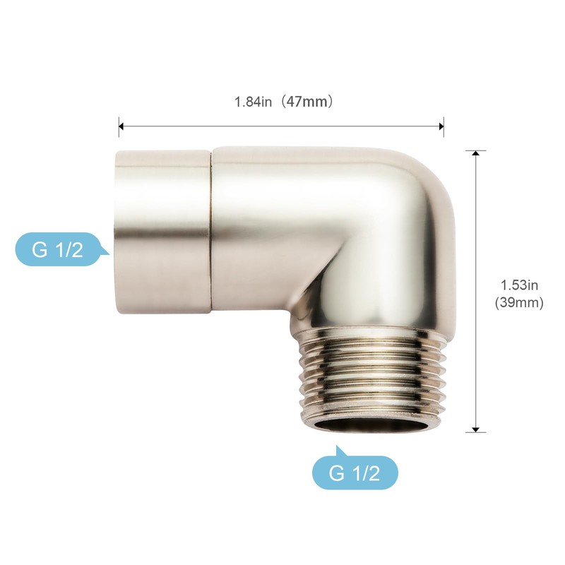 OFFO Shower Head Elbow Adapter, Brushed Nickel All Metal Handheld
