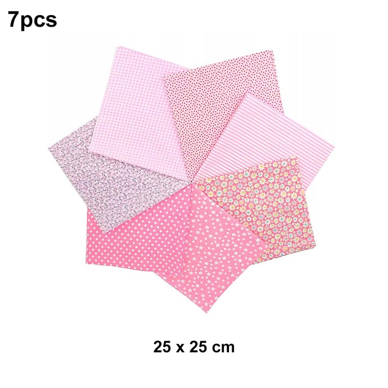 7 Premium Cotton Fabric Squares 25x25cm, Pre-Cut Plain Craft Fabric