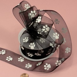 Black Sheer Paw Prints Ribbon, 1-1/2" X 25Yd