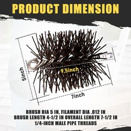 5” Round Poly Chimney Brush | Heavy-Duty Cleaning Head with 3/8" Male NPT & 3/4" Loop | Fits 5SB-36048M Rods | Medium Firm Bristles for Fireplace Flue | Compatible Chimney Sweep Tool