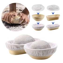 10pcs White Linen Liner Cloth Cover Fit 8" 9" 10" Round and 8" 9" 10" 11" 12" Oval Rattan Banneton Bread Proofing Basket (Mixed Size)