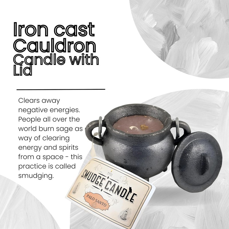 Reusable 4 Inch Cast Iron Cauldron Candle with Lid and