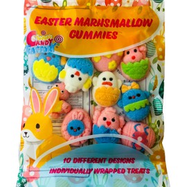 Easter Marshmallow Gummies - 10 Fun Designs, 6-Pack, Total 60 Individually Wrapped Gummies - Gluten-Free & Dairy-Free, Perfect for Egg Hunts