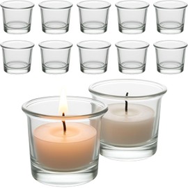 Biedermann & Sons Oyster Glass Tealight and Votive Candle Holders, Clear, 2 x 2 Inch - Set of 12