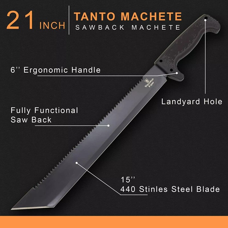 Snake Eye Machete with Heavy Duty Construction, Ergonomic Non-Slip Handle