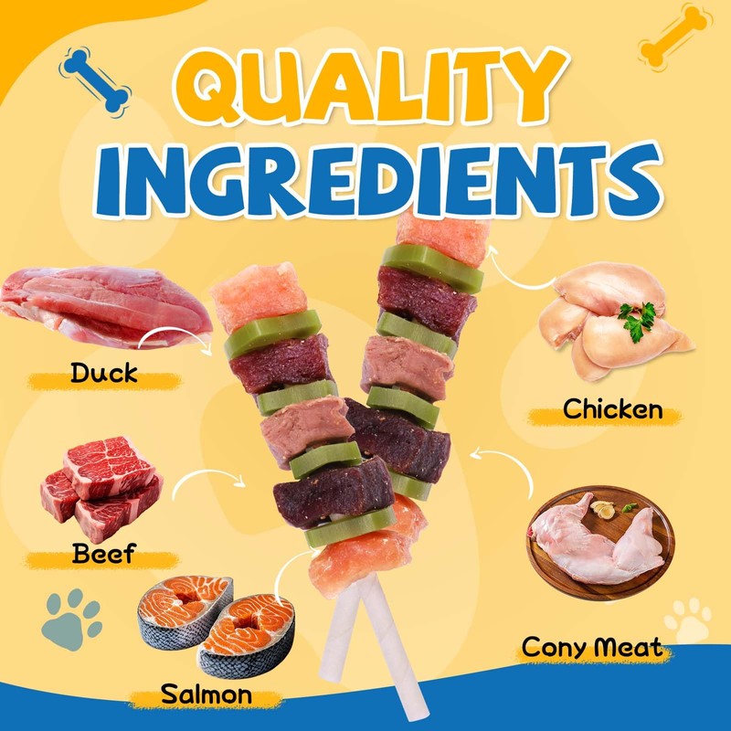 gazeupon Dog Treats, Multi-Flavored Kabobs Treats, High Protein Dog Chews,