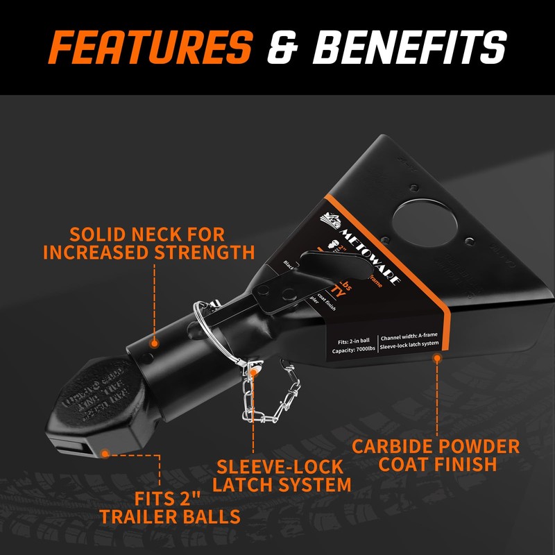 METOWARE 2" A-Frame Trailer Coupler,Fits 2-Inch Hitch Ball, Capacity 7000LBS,