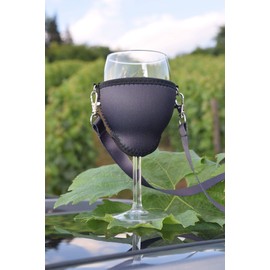 Eff Em Concept XL Weinglas-Halter für den Hals Weinglashalterung aus Neopren mit Halstrageband Auslaufschutz und Aufbewahrung für Weinwanderung Weinfeste Junggesellenabschied Party (Schwarz 5er Set)