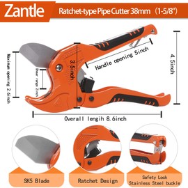 Zantle Ratchet-type Tube and Pipe Cutter for Cutting O.D. PEX, PVC, and PPR Plastic Hoses and Plumbing Pipes up to 1-5/8" inches, Ideal for Home Working and Plumbers (orange)