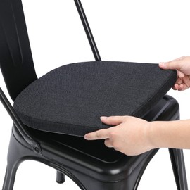 BUYUE Natural Linen 14x14 Magnetic Cushion for Metal Chair 1 Piece, Enhanced Anti-Slip Seat Pad for Dining Kitchen Café Stackable Chair (U-Shape, Black, 1 Count)
