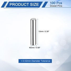 sourcing map 100 Pcs 2mm x 10mm Dowel Pins Bearing Steel Cylindrical Dowel Pins Shelf Support Peg Pin Rod Fasten Elements Metal Shelf Pegs +/-0.02mm Diameter Tolerance, Silver Tone