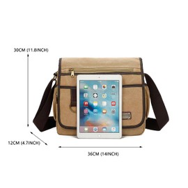 Sunsomen Canvas Messenger Bag Satchel Bag Crossbody Bag Shoulder Bag 14inch With Water Pocket (Black)