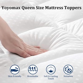 Yoyomax Queen Mattress Cover - Cooling, Breathable, Ultra-Soft, 50% Thicker Than Normal, Deep Pocket, 100% 400TC Cotton, Machine Washable, White