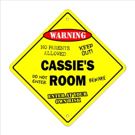 Cassie's Room Sign Crossing Zone Xing | Indoor/Outdoor | 12" Tall Kids Bedroom Decor Door Children's Name Boy Girl