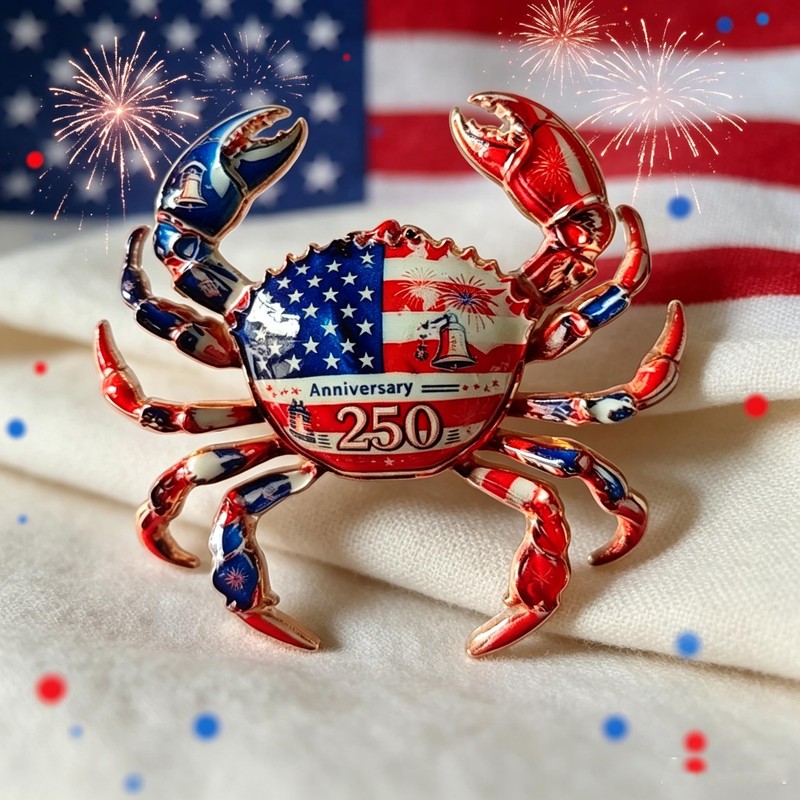 250th Anniversary Crab Brooch Pin, American Flag Enamel Lapel Pin,