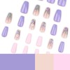 Hkanlre Medium Coffin Flower Press on Nails Purple Fake Nails
