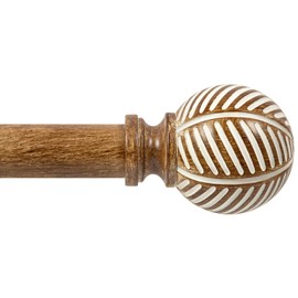 Zeerobee Wood Curtain Rods for Windows 32 to 72, 1 Inch Heavy Duty Drapery Rods with Imitation Wood Grain Leaf Pattern Finials, Indoor/Outdoor Modern Curtain Pole, 32"-72", Coffee Brown