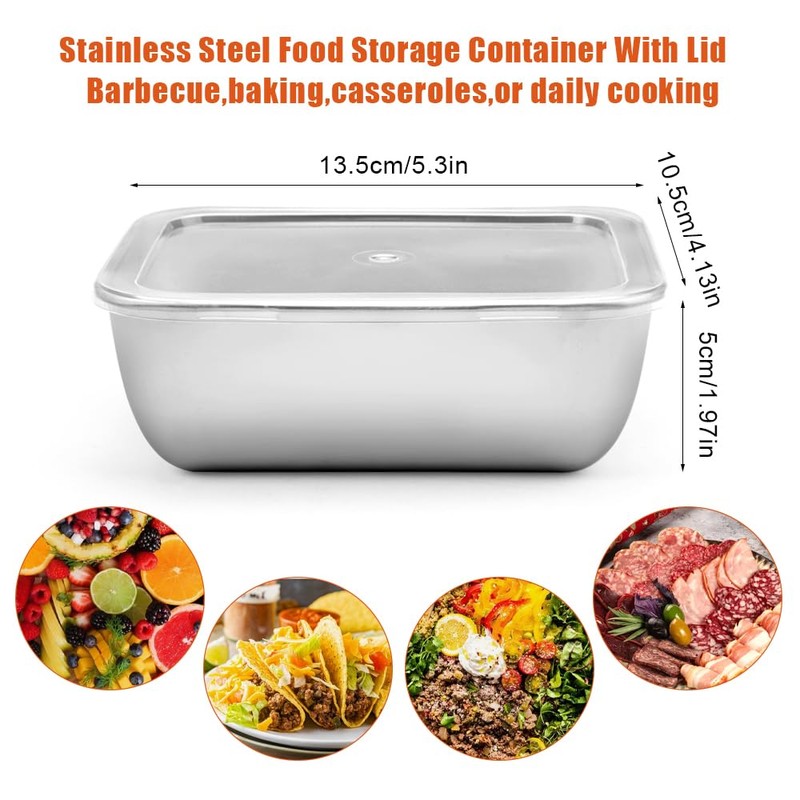 Pack of 6 Stainless Steel Food Storage Containers with Lid,