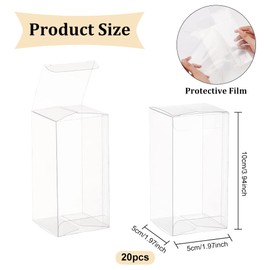BENECREAT 20 Pcs PVC Transparent Plastic Case, 2.0 x 2.0 x 3.9 inches (5 x 5 x 10 cm), Folding Box, Waterproof Accessories, Figures, Small Items, Clear Gift Box, Packaging Materials