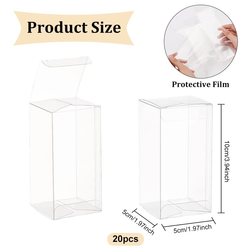 BENECREAT 20 Pcs PVC Transparent Plastic Case, 2.0 x 2.0