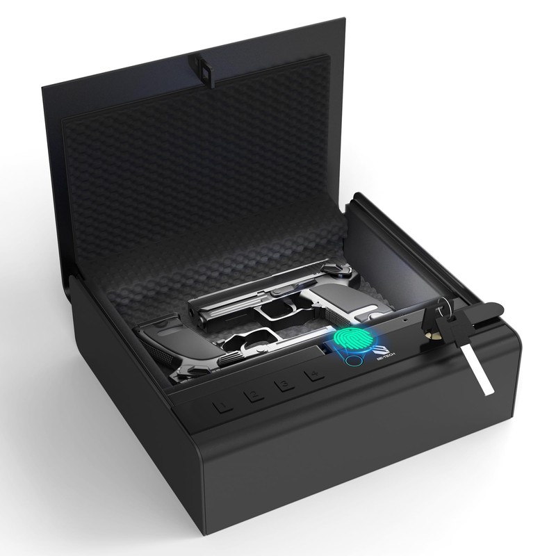 BE-TECH Gun Safe for Handgun,99.9% Accuracy Fingerprint Handgun Safe,3 Ways