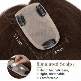 Elailite Hair Toppers for Women with Thinning Hair Real Human Hair V3.0 Clip in Hair Pieces Free Parting for Hair Loss Cover Gray Fine Hair 8 Inch 41g [Style-A] #4 Chocolate Brown