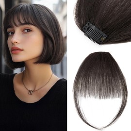 Benehair Clip-In Real Hair Extensions, Air Fringe, Real Hair, 3 g, Clip-In Bangs, Real Hair Front Fringe, 100% Natural Bangs with Temple Face Shape, Change High Hairline, Dark Brown #4