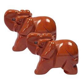 RECKSI 1.5” Natural Red Jasper Crystal Elephant Figurines Set of 2 Carved Stone Elephant Animal Statues Pocket Stone for Healing