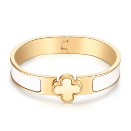 AICLESTR 18K Gold-Plated Stainless Steel Bracelet, Four-Leaf Clover Cross Lover Clasp Design, Durable Bangle in Three Sizes, Versatile Gift Choice for Women and Men