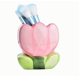 ESIW Ceramic Tulip Cosmetic Storage Box, Desktop Organizers Make Up Brush Storage Stand Desktop Storage Box for Brush,Pencil,Art Supplies, Painting Brush (Pink)