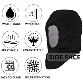 Winter Down Hat Waterproof Trooper Trapper Balaclava Hood with Neck Men Women for Hiking Fishing Camping Skiing Cycling Black