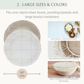 Nectar & Nest Reusable Bowl Covers for Bread Proofing (2 Lg) - Beeswax Bowl Covers Reusable, 100% Organic Cotton, Elastic Cover for Sourdough, Dough Proofing and Food Storage, Compostable