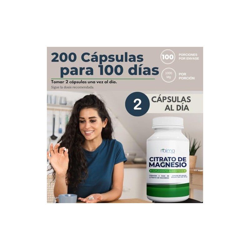 NAIMA Citrato de Magnesio 200 Cápsulas | Suplemento Alimenticio |