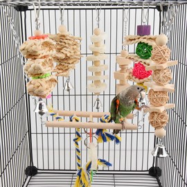 onebarleycorn Budgie Toy, Parrot Toy, Bird Toy, Parrot Toy, Cockatiel, Bird Swing, Canary, Wooden Toy (Pack of 7)