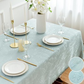 EFFICINATURE Table Cloth for Rectangle Table,Summer Tablecloth Waterproof Wrinkle Free Leaves Soft Jacquard Fabric Table Cover Dinning Outdoor Birthday Party Kitchen & Table Linens (Aqua,60x102In)