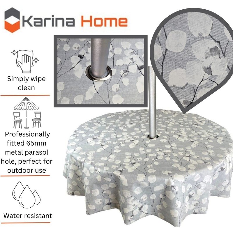 Karina Home Round Outdoor Garden Tablecloth with Parasol Umbrella Hole