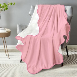 Pink Scalloped Throw Blanket for Women, Hot Pink Preppy Blanket Coquette Flannel Soft Cute Lightweight Blanket Throw, Aesthetic Plush Girly Room Decor for Sofa Couch Travel Bed, 50" x 60"