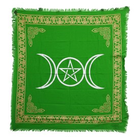 Indian Consigners Beautiful Tarot Spread Alter Square for Sacred Places Triple Goddess Pentagram Moon Altar Cloth (Green, 45 by 45 CMS/18x18 inches)