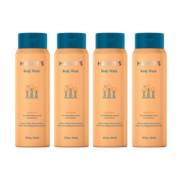 Harry's Body Wash for Men, Redwood, 16 Fl Oz (Pack of 4) - Packaging May Vary