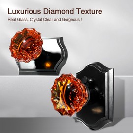 Floresita Crystal Door Knobs, Black Brown Glass Door Knobs Interior Rose Shape with Lock Privacy Function, Vintage Antique for Bedroom Bathroom