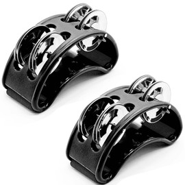 Jiozermi 2 Pack Foot Tambourine Percussion, Black Foot Shaker Instrument with Metal Jingle Bell, Rhythm Instrument for Adults