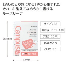 Kokuyo Campus Loose Leaf Paper, Erases Cleanly and Writes Smoothly, B5, Dotted Ruled Lines, A-Rule, 100 Sheets, 2-Pack NO-K836ATX2SET